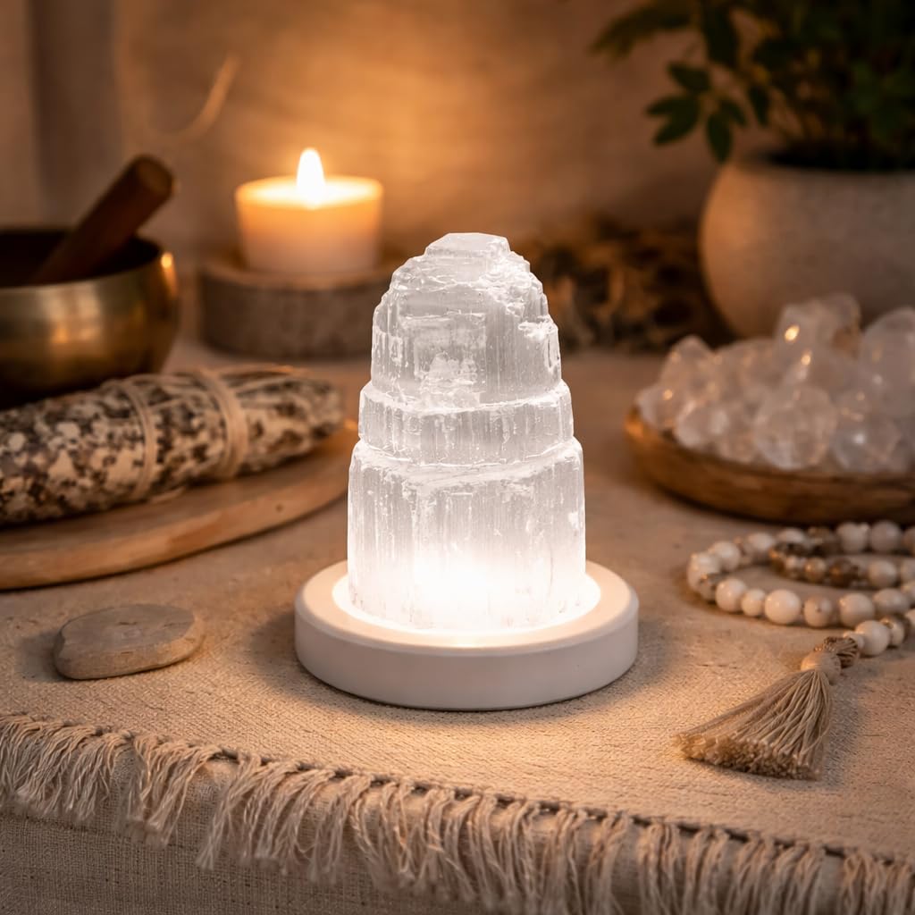 NKlaus Healing Crystals Selenit Turm Eisberg 6 cm 1 Stück weiß