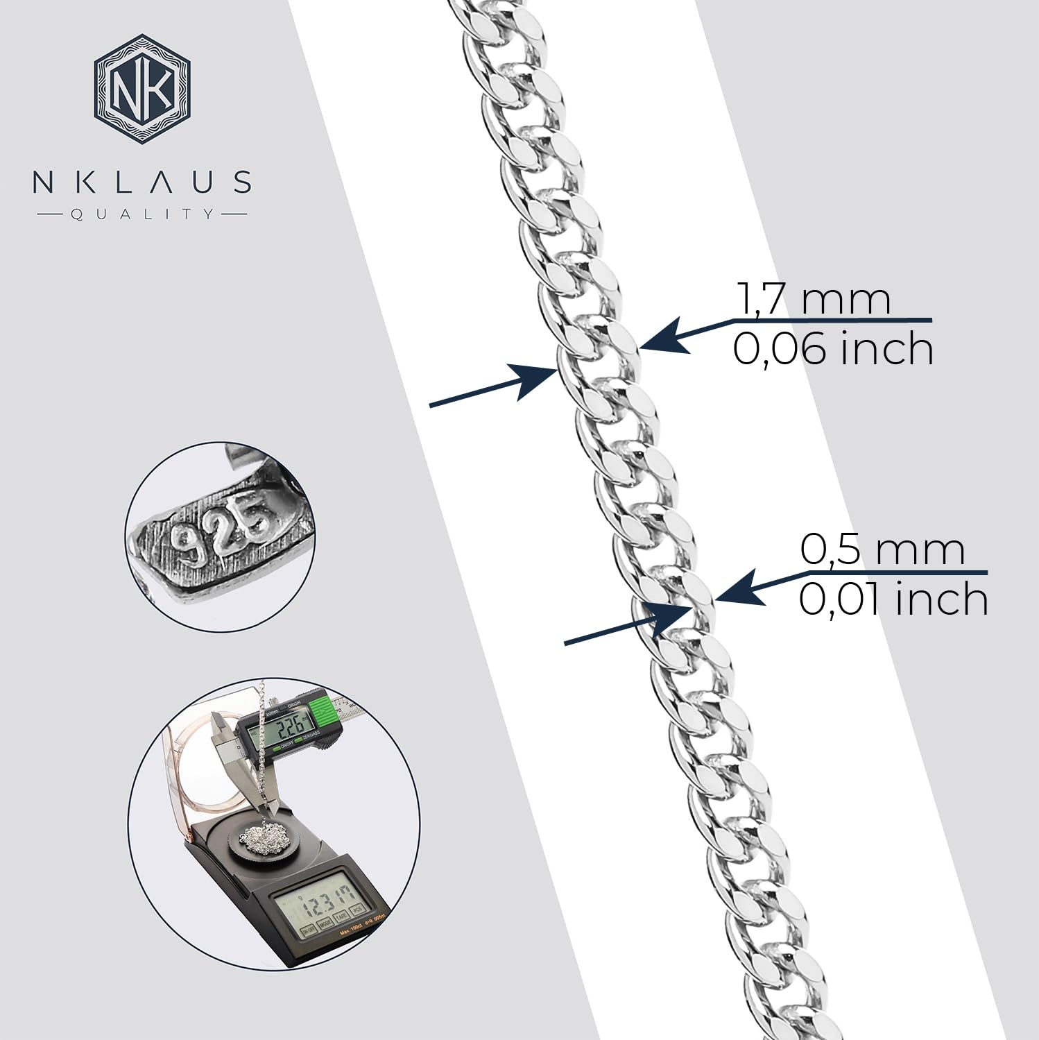 NKlaus Jewellery Panzerkette 925 Silber 38 cm 1,7 mm