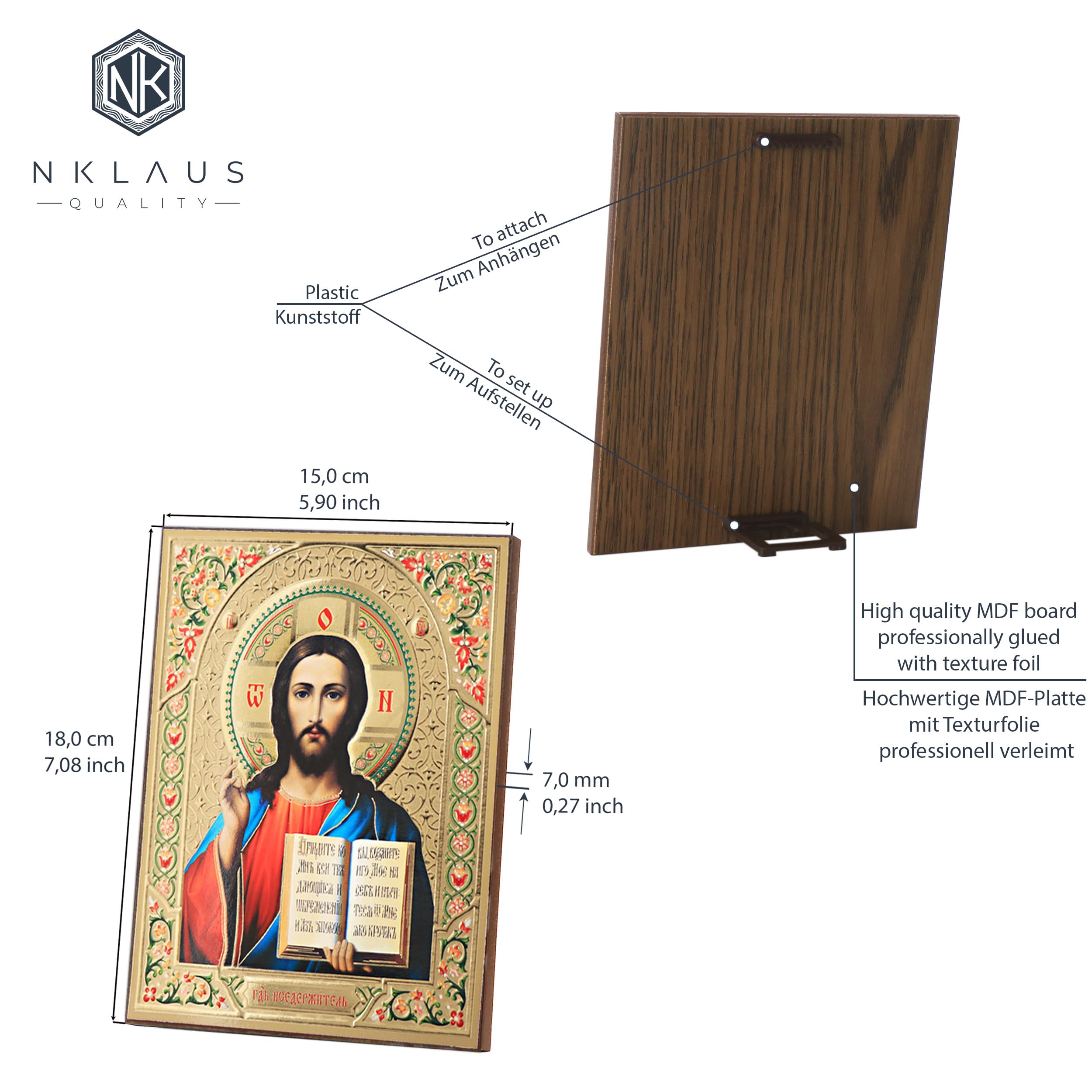 NKlaus Religious Icons Jesus Christus Ikone Holz 15x18 cm