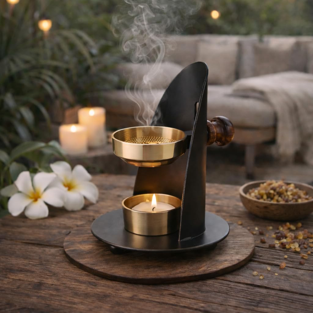 NKlaus Home Scents Weihrauchbrenner Gold Räuchergefäß 14cm verstellbar