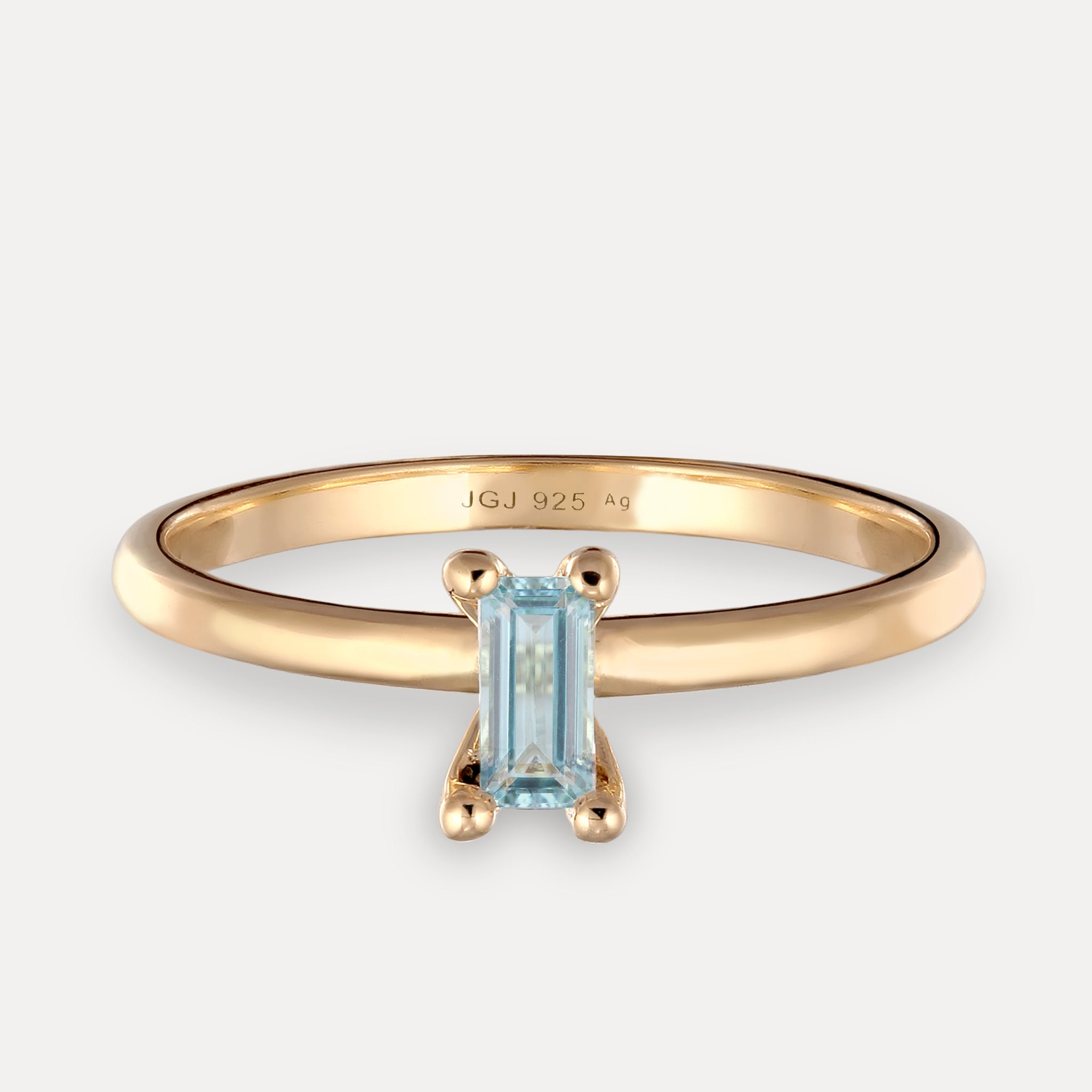 Stilnest Aquamarin Solitär Ring Baguette Blau Gold Vermeil 54