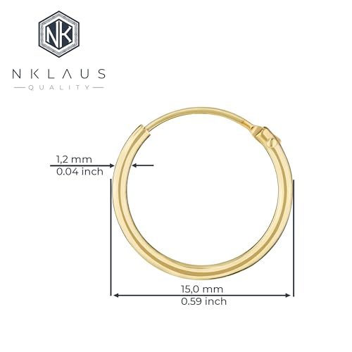 NKlaus Creolen 585 Gold Ohrringe Paar Herren 15 mm