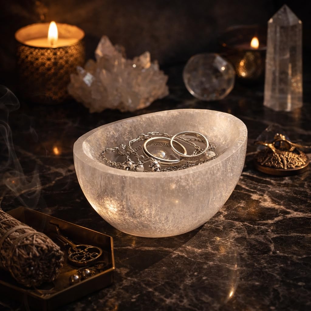 NKlaus HEALING CRYSTALS Selenit Schale 6,5cm Halbkugel