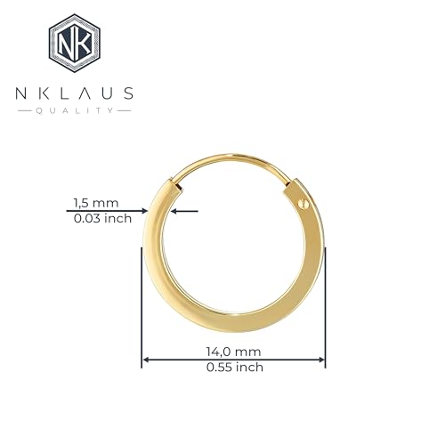 NKlaus JEWELLERY Paar Creolen 585 Gelbgold flach 14mm