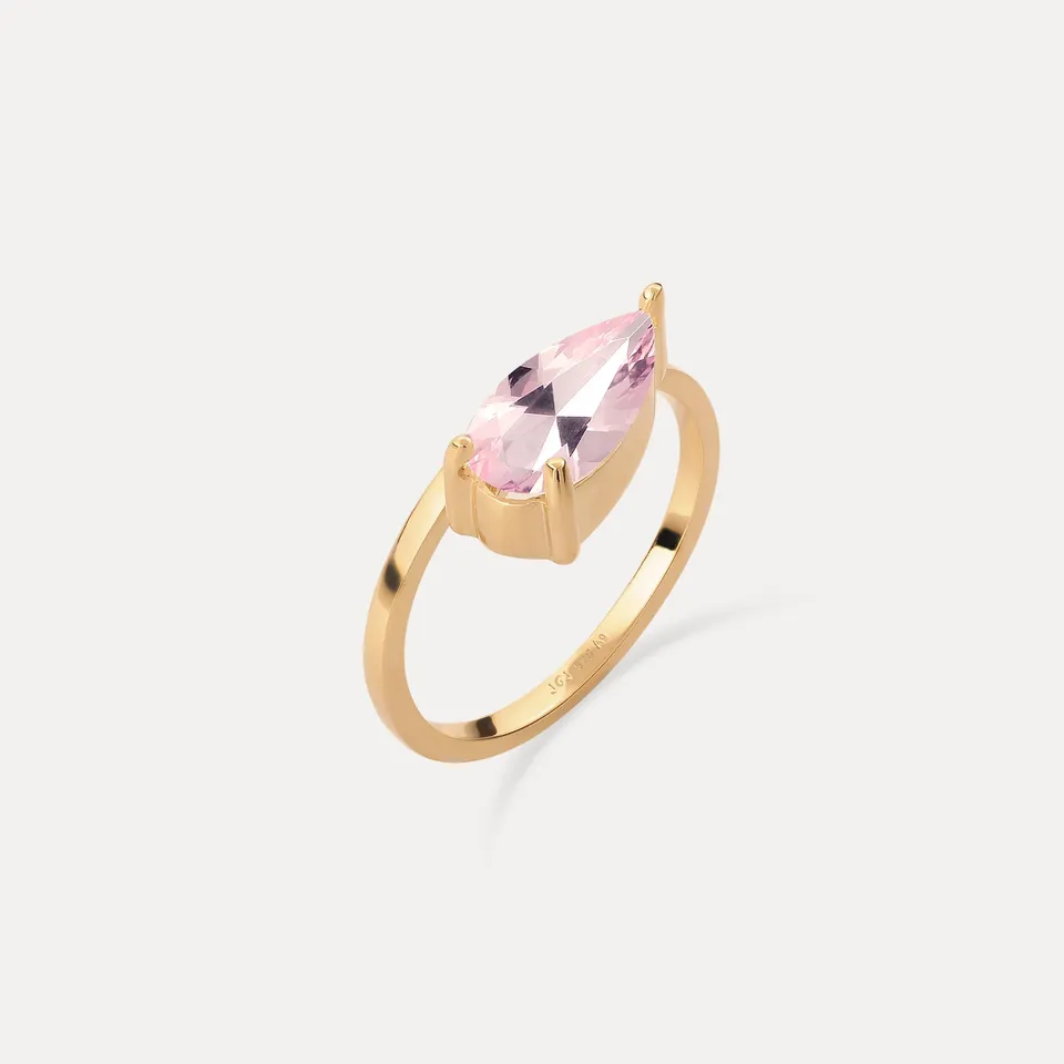 Stilnest Balance Drop Ring Rosenquarz Silber 925 Gold Vermeil