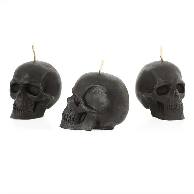 NKlaus Kerzenset Totenkopf Schwarz Bienenwachs 3 Stück