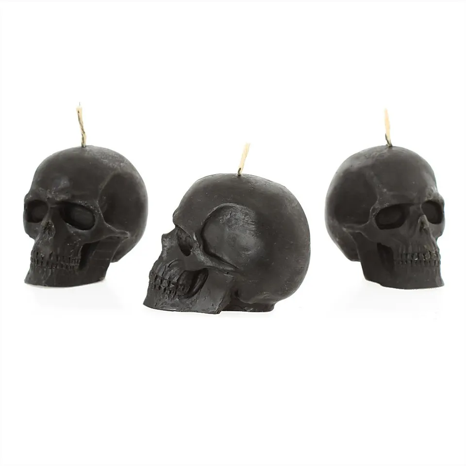 NKlaus Kerzenset Totenkopf Schwarz Bienenwachs 3 Stück