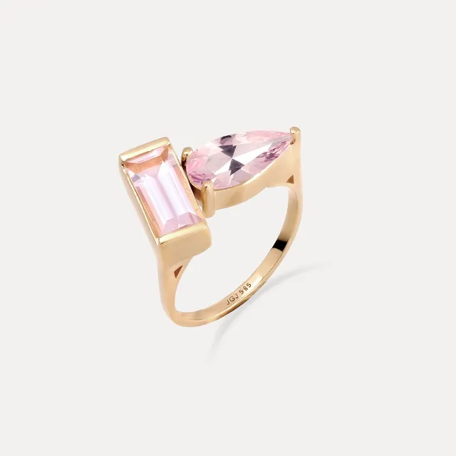 Stilnest Balance Ring Rosenquarz 585 Gold Größe 52