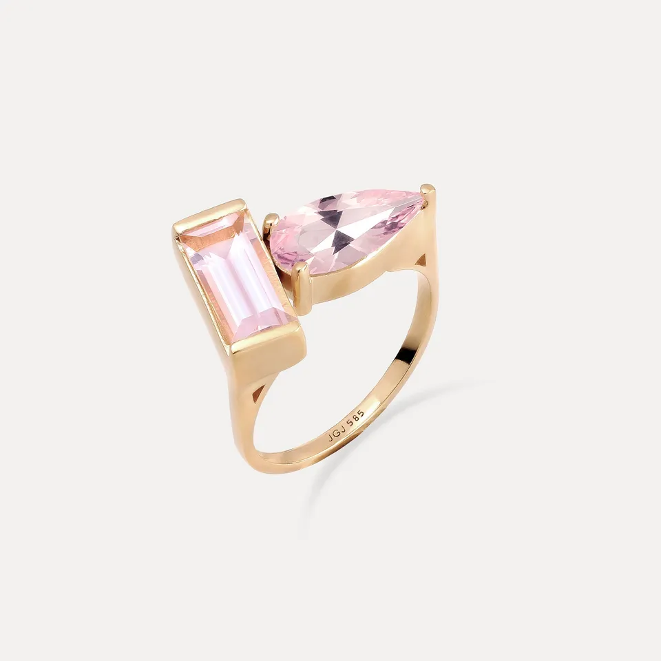 Stilnest Balance Ring Rosenquarz 585 Gold Größe 52