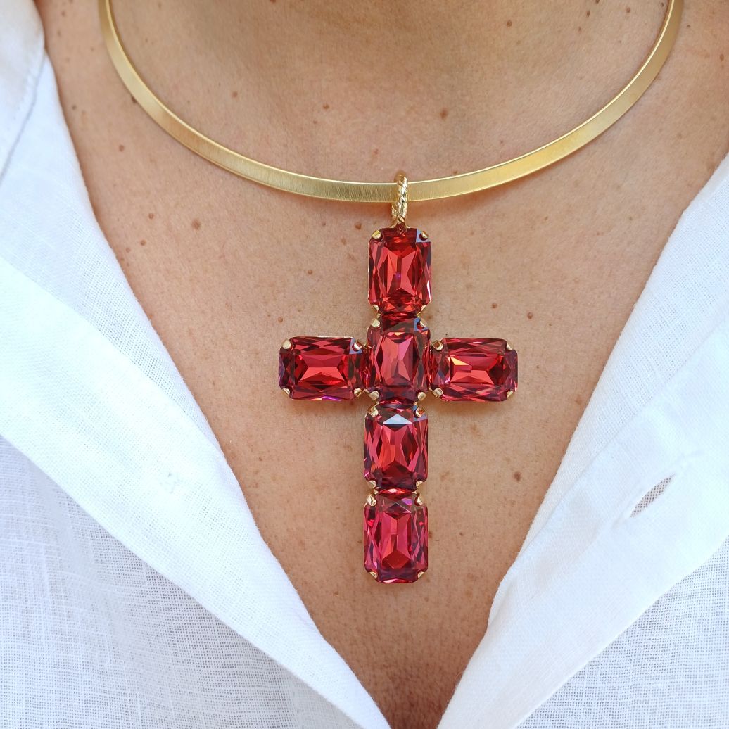 Alevá Bijoux Princess Kreuz Anhänger Gold 7 cm Kristall