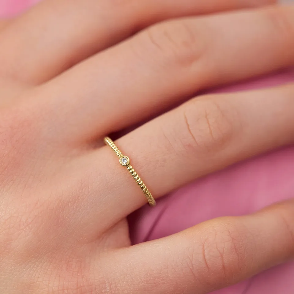 Stilnest Snake Tail Solitär Ring 585 Gold weißer Saphir Gr. 56