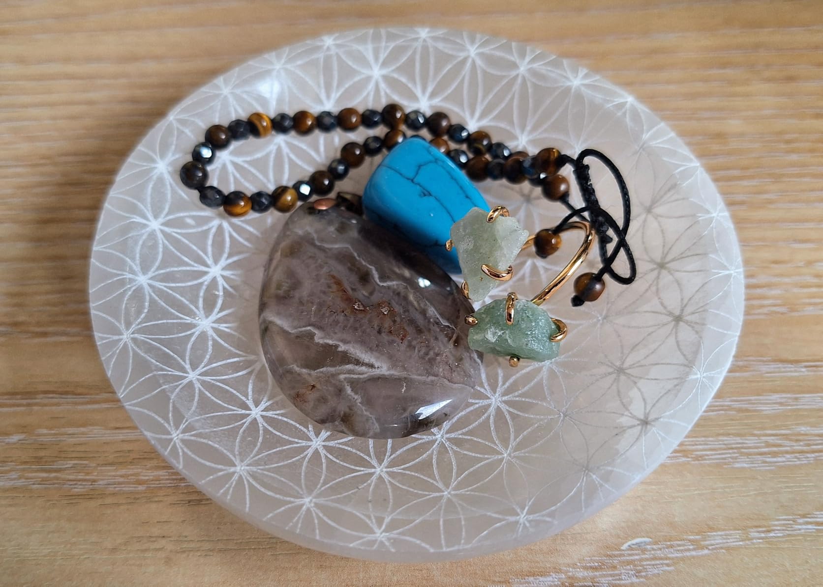 NKlaus Healing Crystals Selenit-Ladeschale 9,5cm Blume Lebens