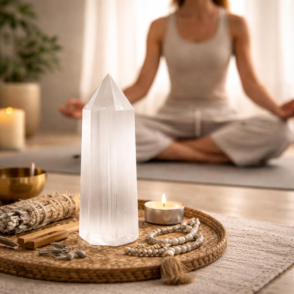 NKlaus Healing Crystals Selenit Pentagon Tower Turm 15cm