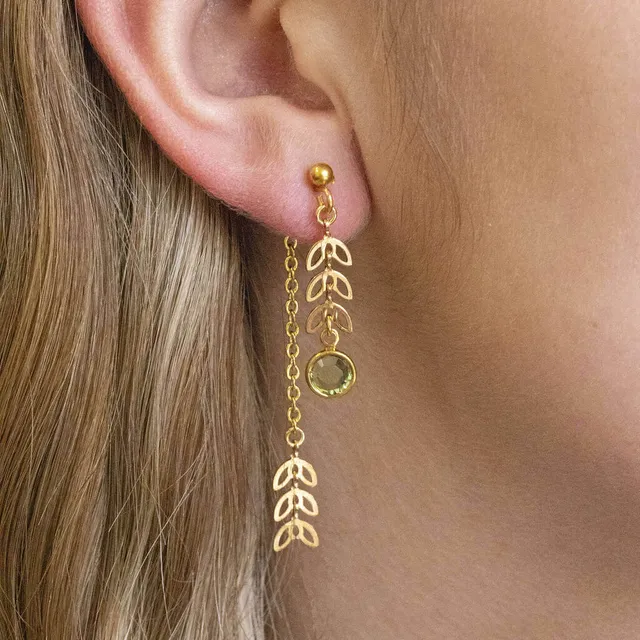 Joy by Corrine Smith Double Drop Leaf Birthstone Ohrringe Gold