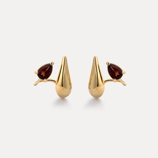 Stilnest Drop Double Granat Ohrringe 24k Gold Vermeil rot