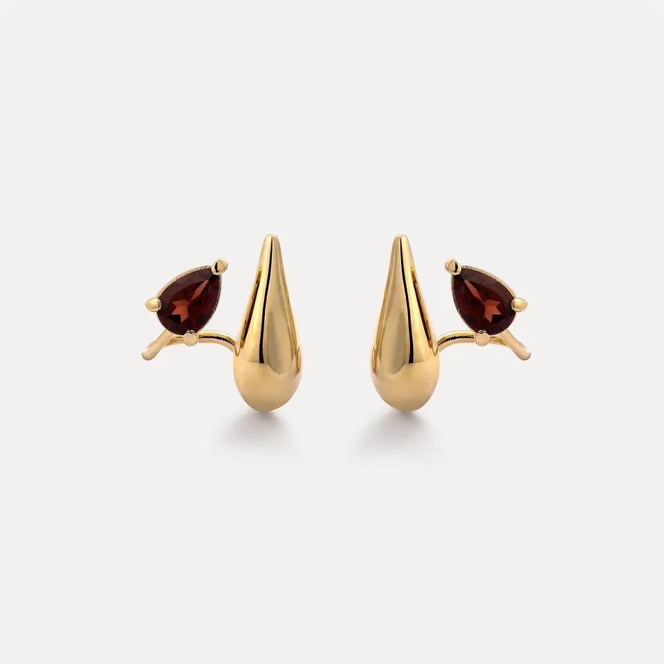 Stilnest Drop Double Granat Ohrringe 24k Gold Vermeil rot