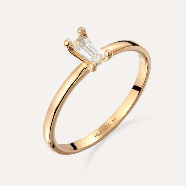 Stilnest Baguette Solitär Ring weiß Gold Vermeil 52