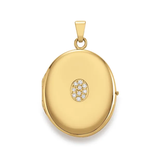 Eugen Rühle Medaillon Anhänger oval 0,10ct 23x28mm Gold