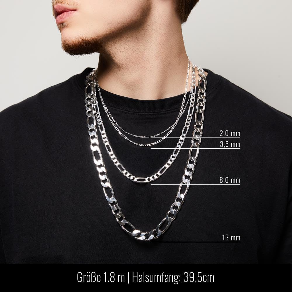 JEWLIX Figarokette 13mm Silberkette Silber 50 cm breit
