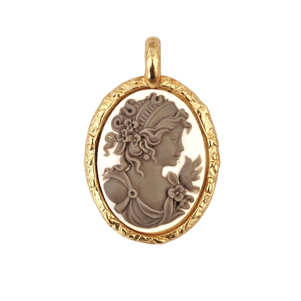 Alevá Bijoux Cammei Cammeo Anhänger Gold Grau mit Band 1 m