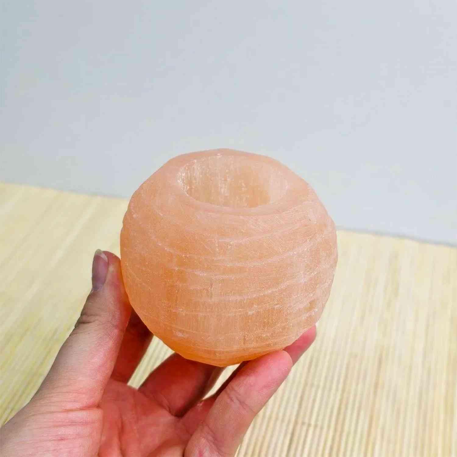 NKlaus HEALING CRYSTALS Pfirsich-Selenit Kerzenhalter 8cm 2Stk