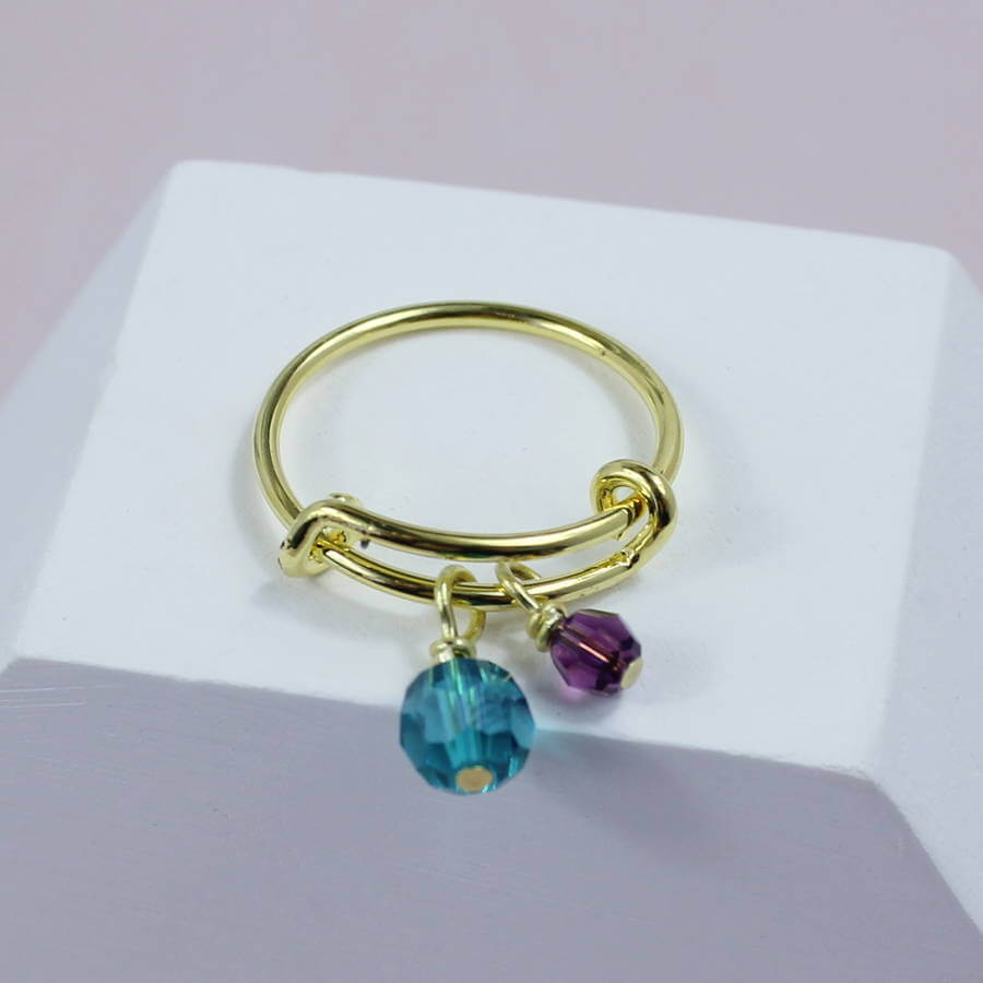 Joy Mummy Child Geburtsstein Ring Gold verstellbar