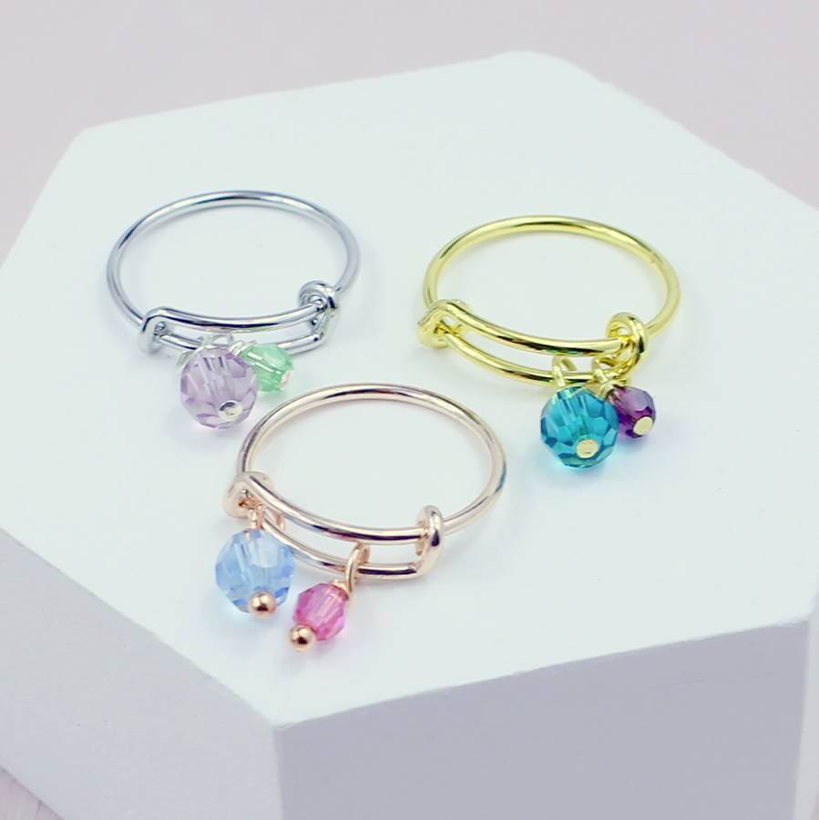 Joy Mummy Child Geburtsstein Ring Gold verstellbar