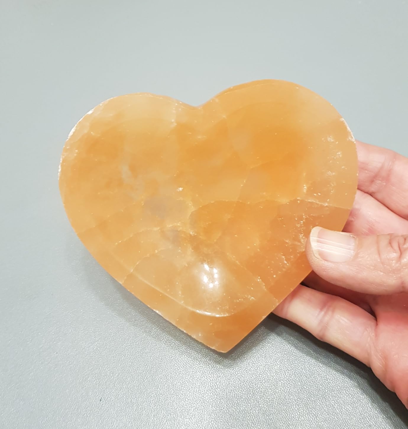 NKlaus Healing Crystals Herz Selenit Schale 10,5cm Pfirsich
