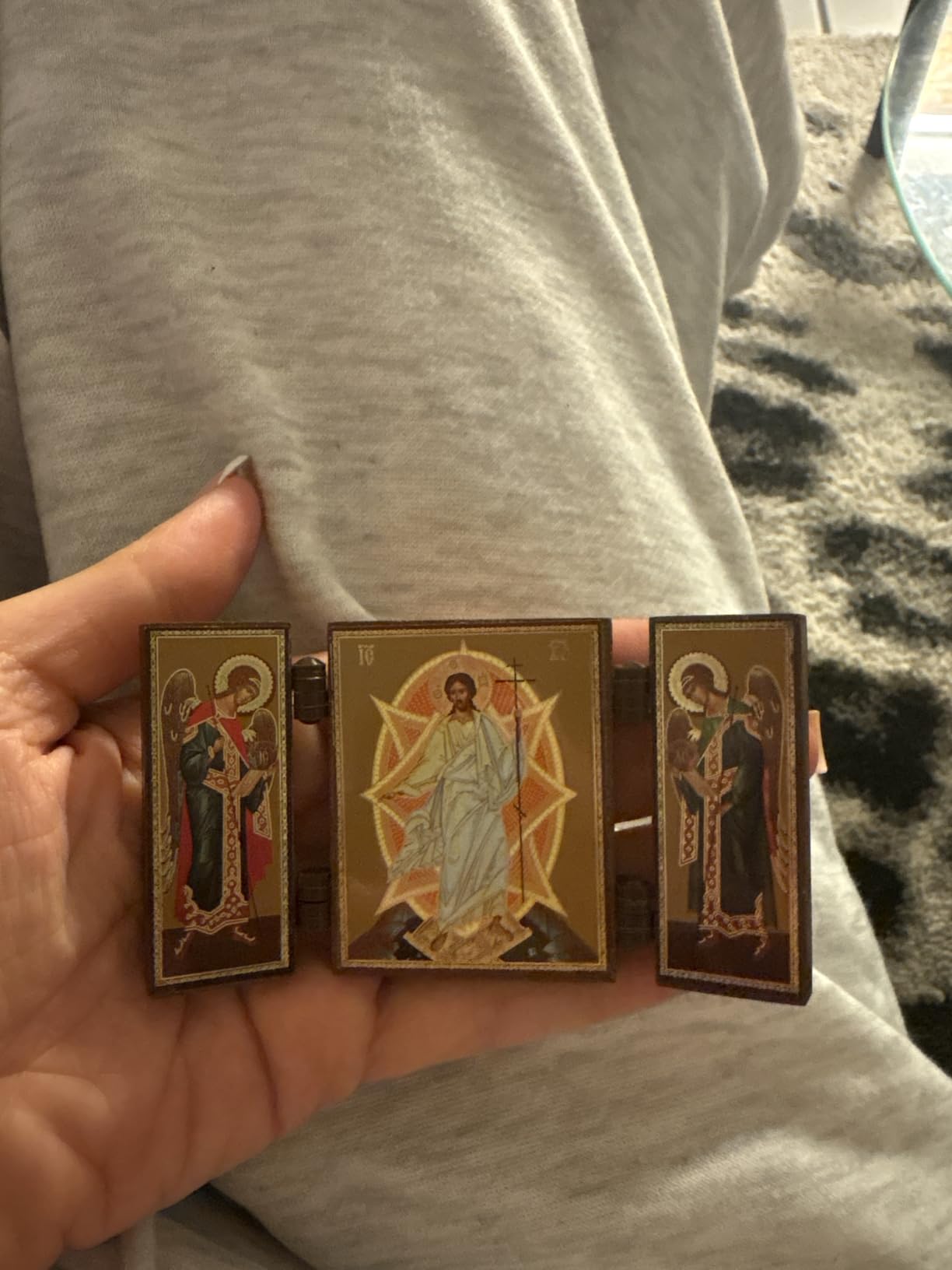 NKlaus Heiliger Georg Triptychon Ikone Holz 9,5cm Drachentöter