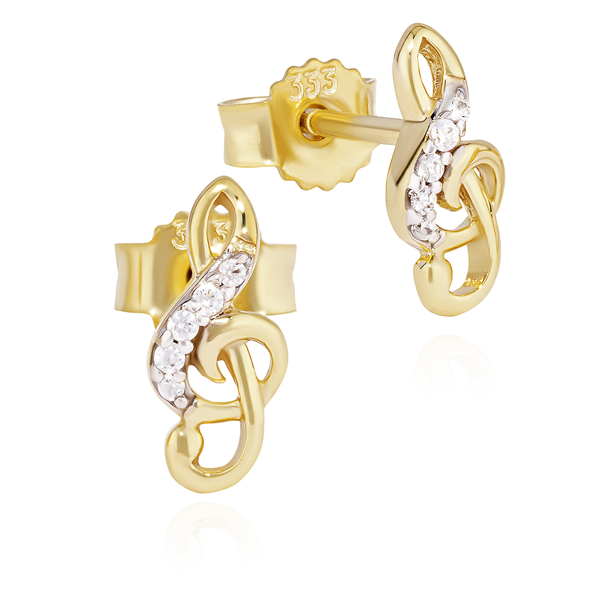 NKlaus Jewellery Violinschlüssel Ohrstecker 333 Gold 9x4 Zirkonia