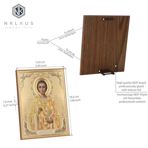 NKlaus Religious Icons Heiliger Pantaleon Ikone Holz 15x18cm