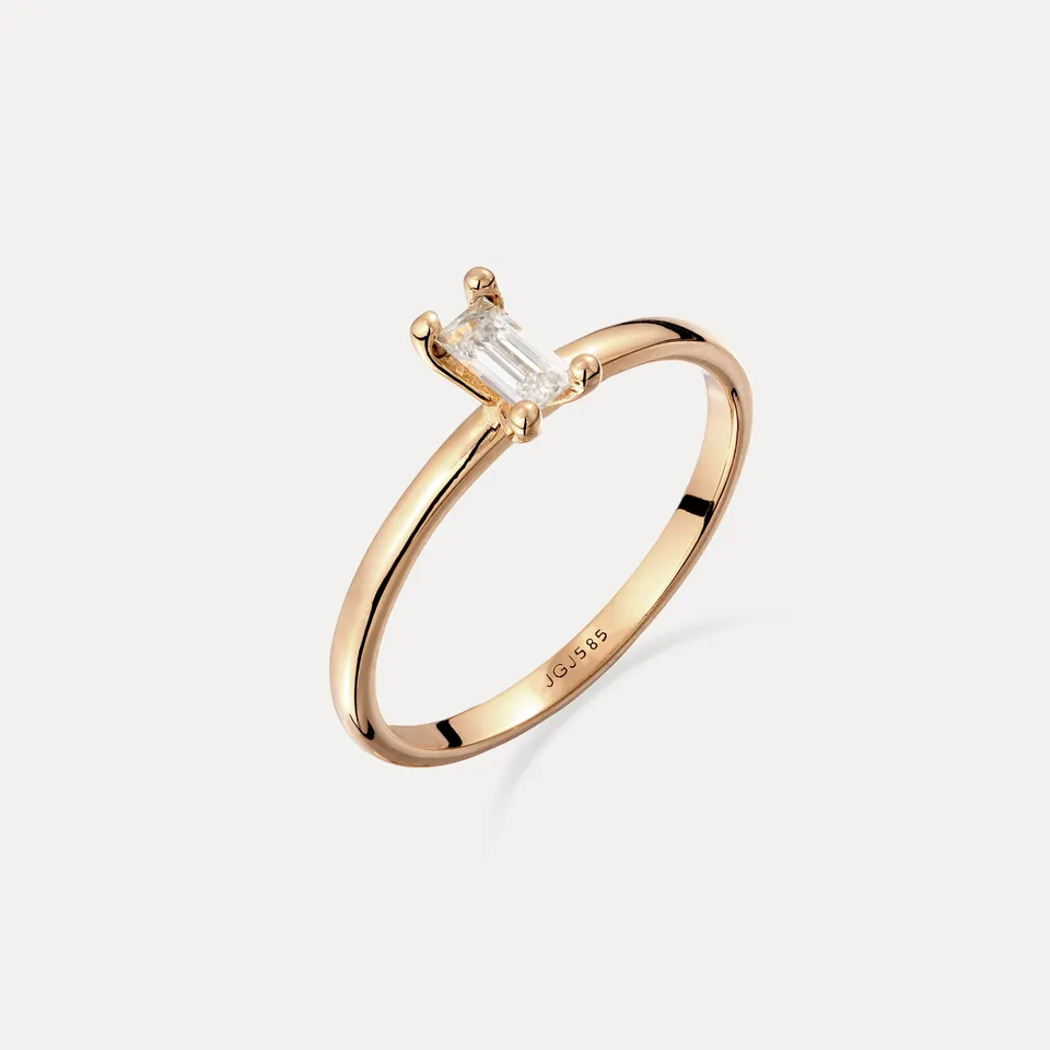 Stilnest Weißer Beryll Solitär Ring Baguette 585 Gold 52