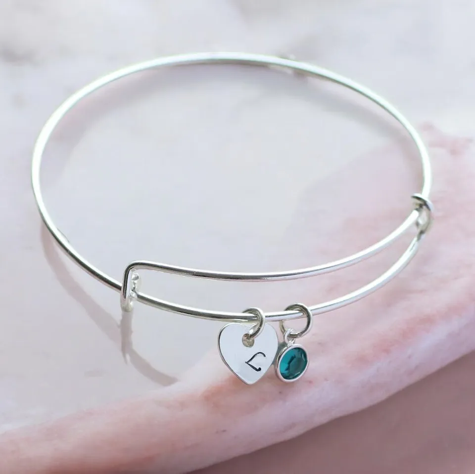 Joy by Corrine Smith Heart Birthstone Bangle Armreif Silber