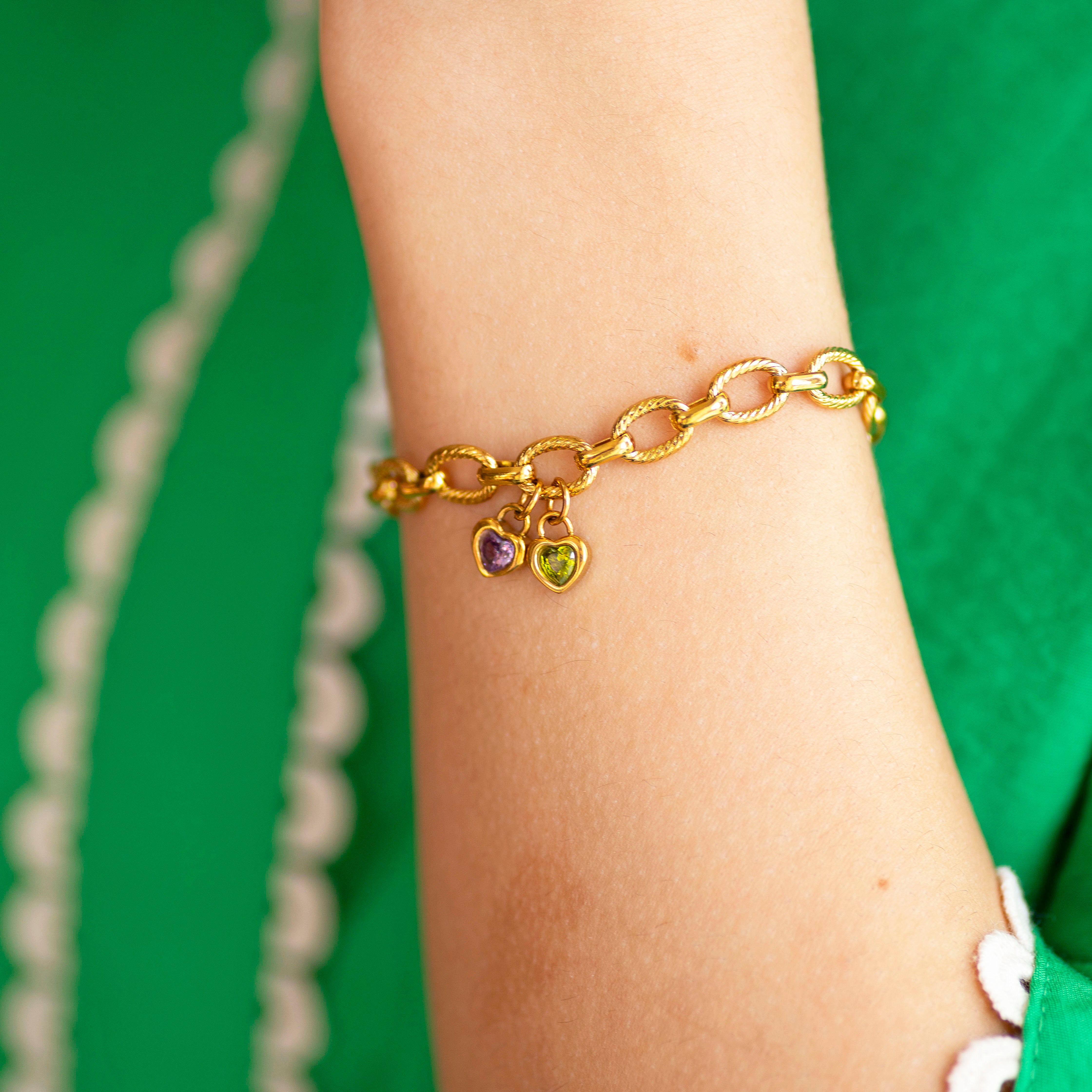 Joy by Corrine Smith Chunky Friendship Birthstone Heart Armband Gold