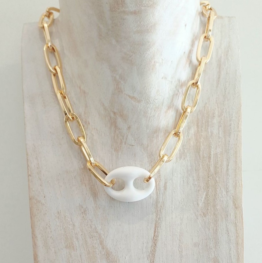Alevá Bijoux Veronica Halskette Gold Knoten Weiß 45 cm