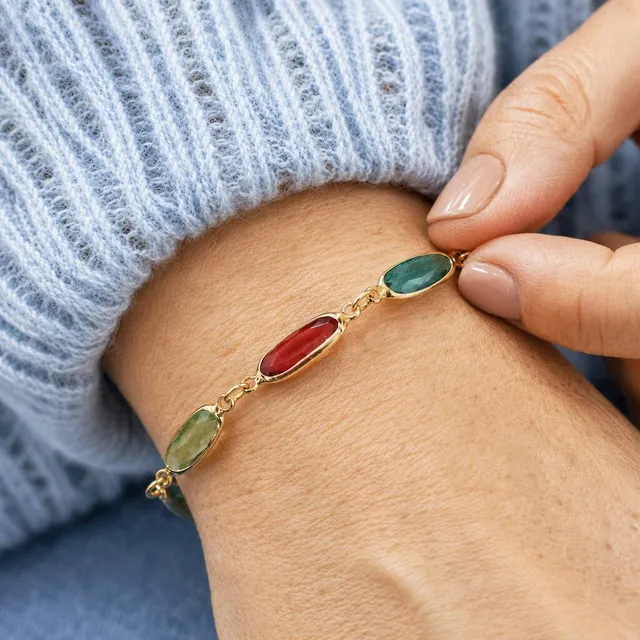 Joy by Corrine Smith Oval Link Geburtsstein Armband Gold