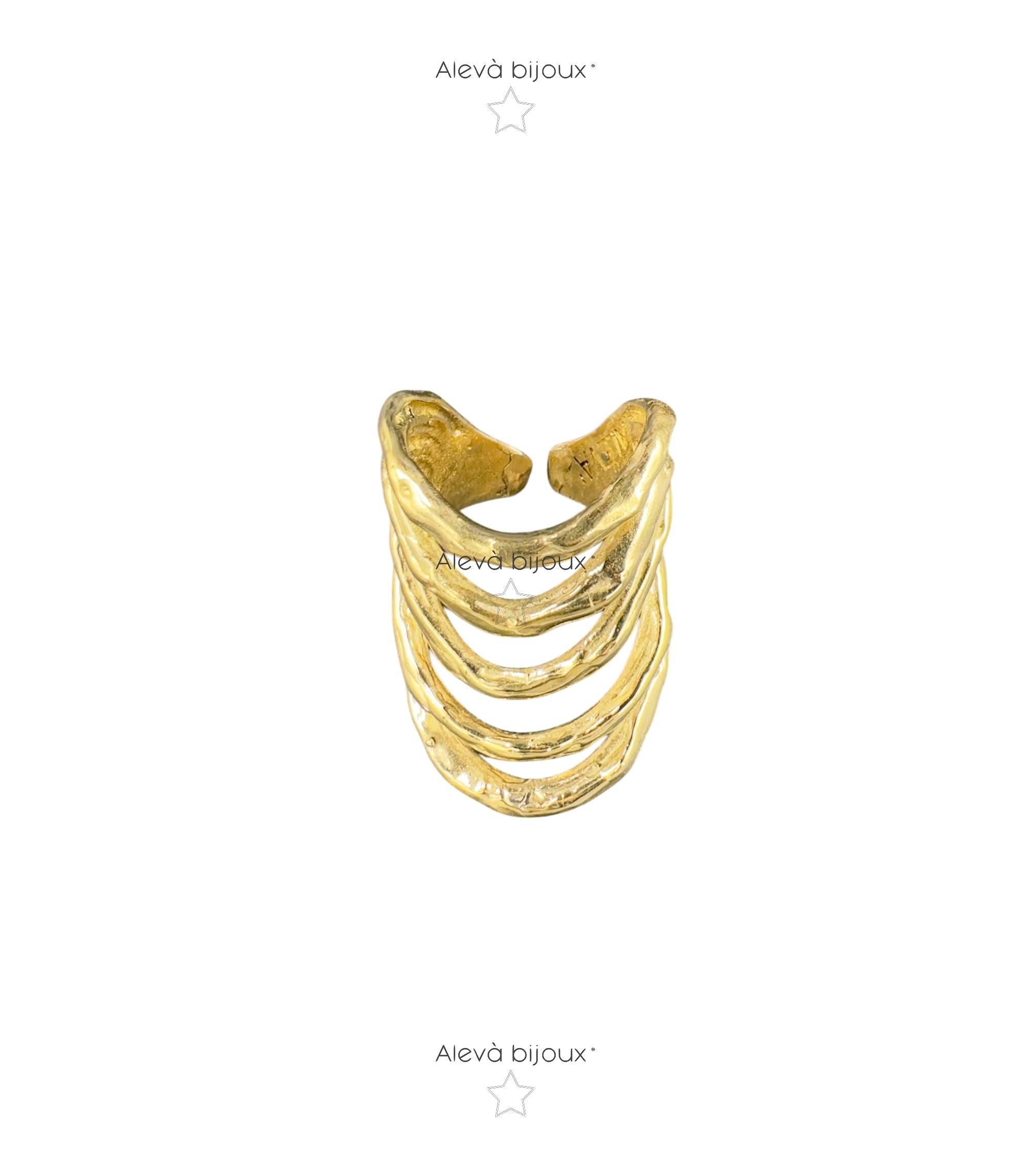 Alevá Bijoux Wave 5 Onde Ring Gold breiter Wellenring