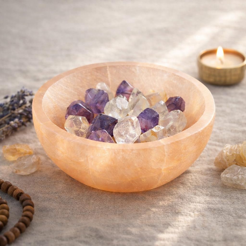 NKlaus Healing Crystals Pfirsich-Selenit-Schale 10 cm Kristallschale rund