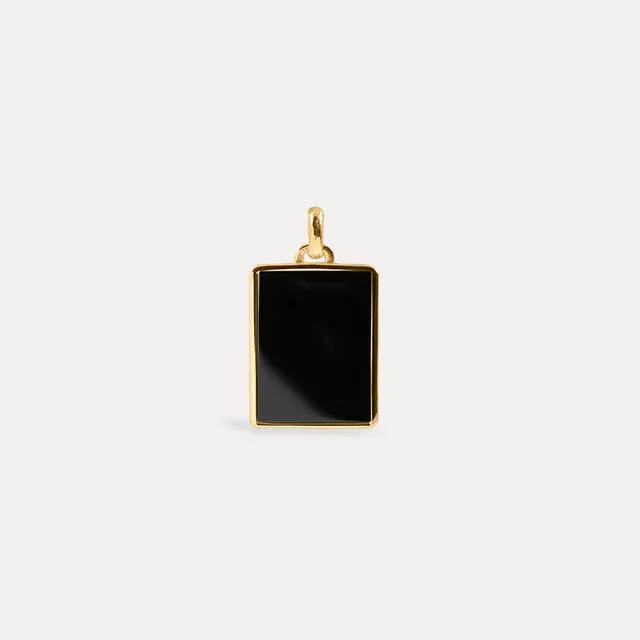 Stilnest Onyx Tag Anhänger 24k Gold Vermeil schwarz 14 mm
