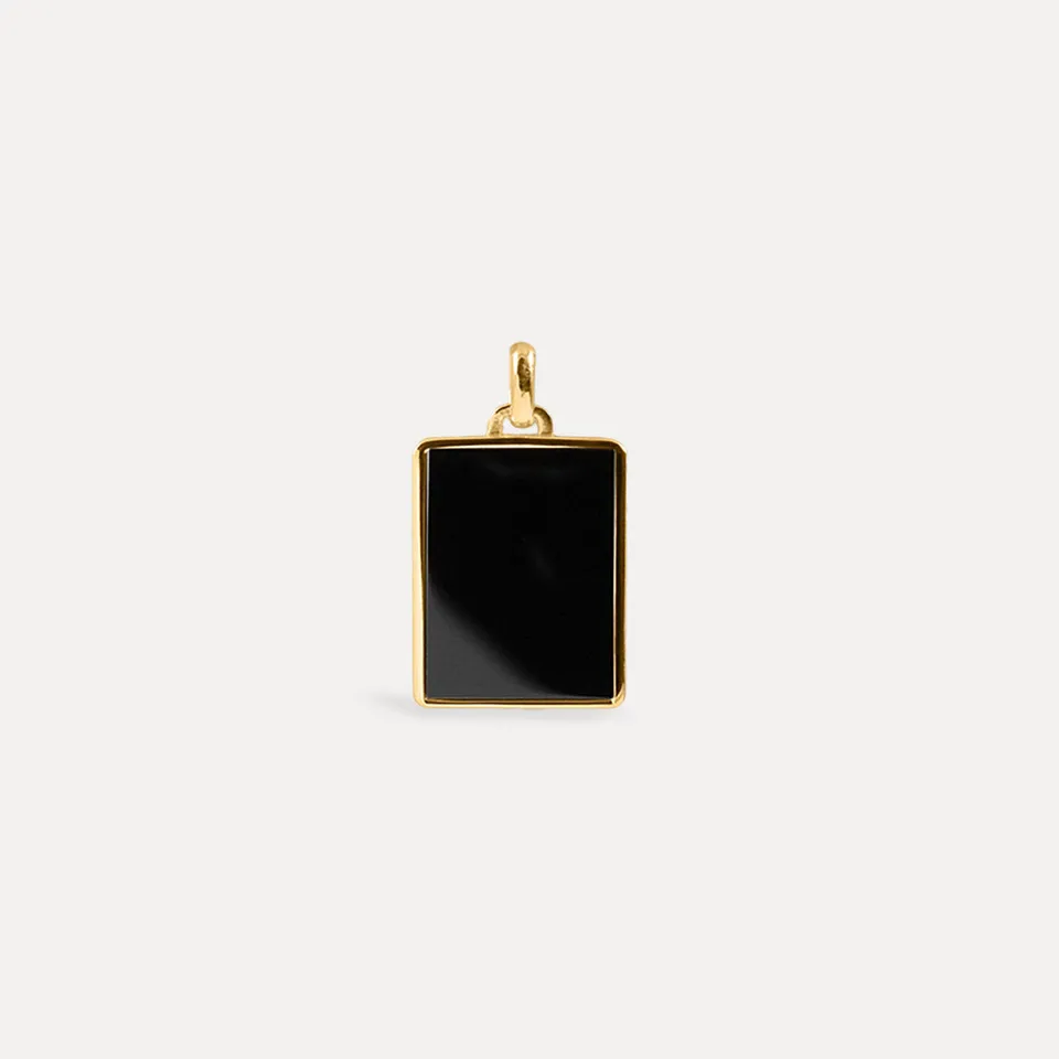Stilnest Onyx Tag Anhänger 24k Gold Vermeil schwarz 14 mm