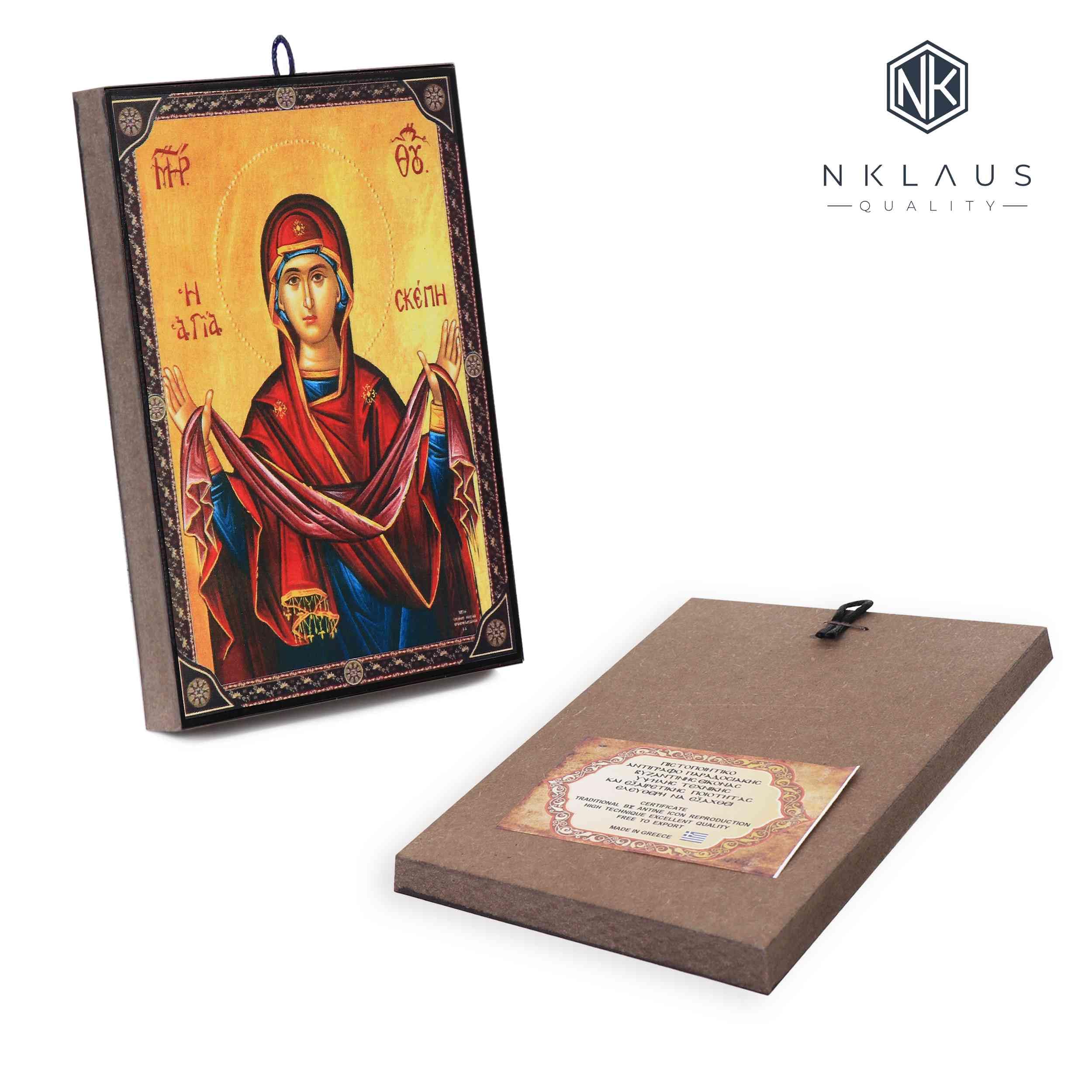 NKlaus Religious Icons Maria Schutz Ikone Holz 9,7x13,5cm