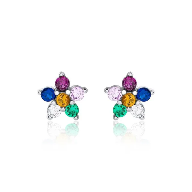 JEWLIX Ohrstecker Blüte 925 Silber Bunte Zirkonia