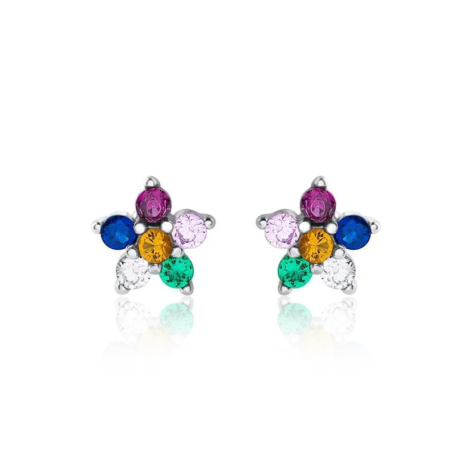 JEWLIX Ohrstecker Blüte 925 Silber Bunte Zirkonia