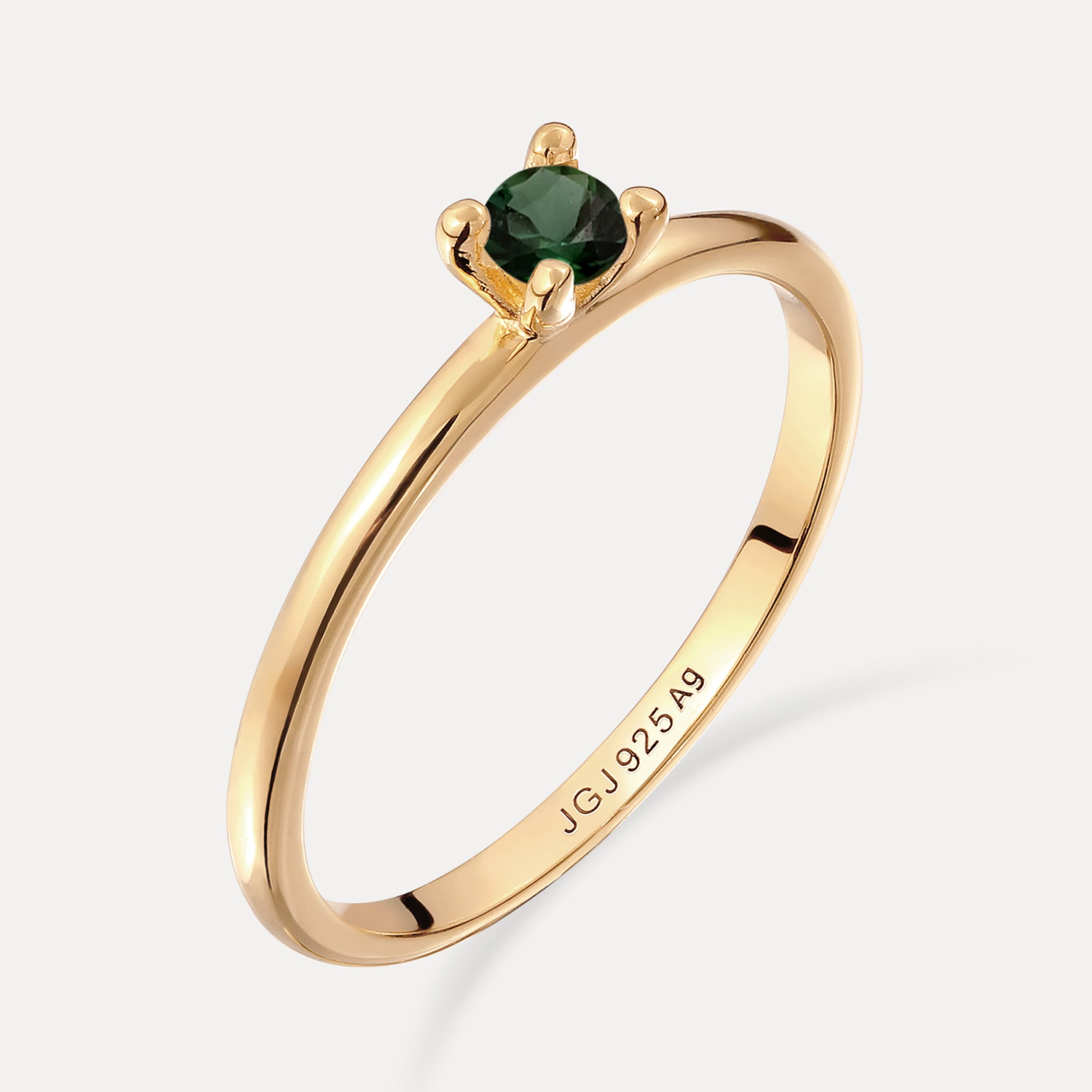 Stilnest Grüner Turmalin Solitär Ring Gold Vermeil rund