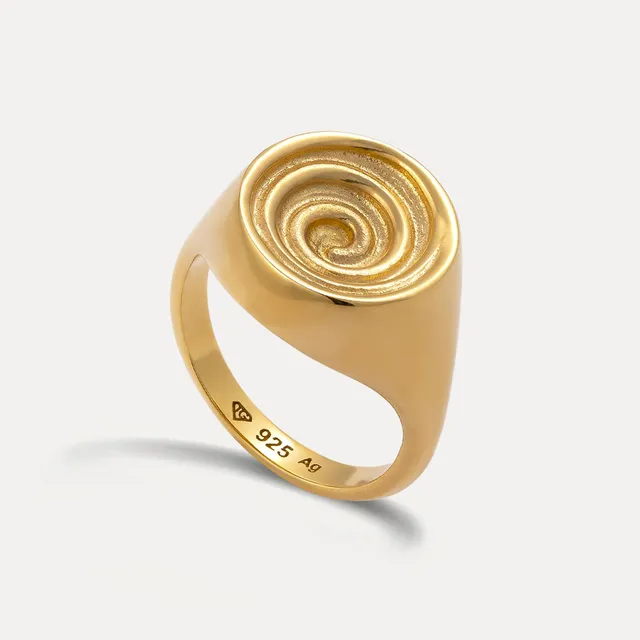 Stilnest Hypnotic Signet Ring 24k Gold Vermeil Spirale Gr.52