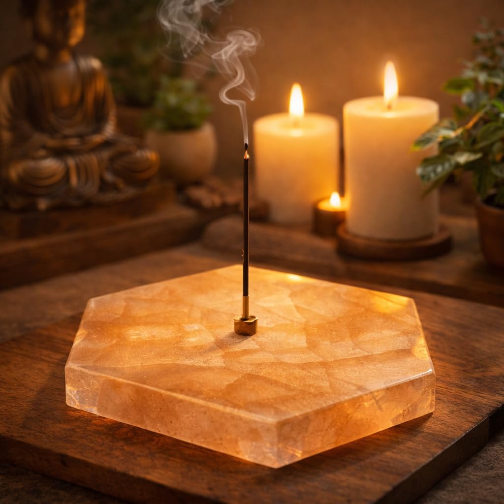 NKlaus Healing Crystals Selenit-Platte 9,5 cm Sechseck Pfirsich