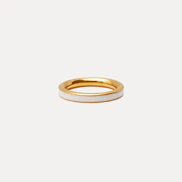 Stilnest Joi De Vivre Perlenweiß Enamel Ring 24k Gold Gr 52