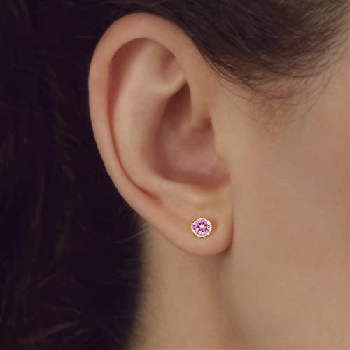 NKlaus Zirkon-Ohrstecker 333 Gelbgold 5mm Pink