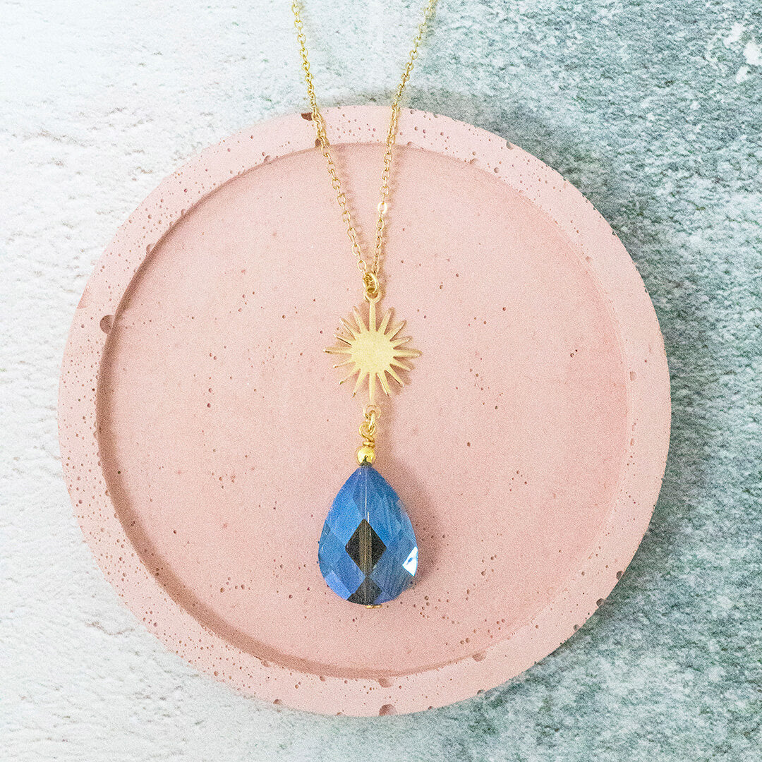 Joy by Corrine Smith Halskette Solaris Blau Tropfen Kristall Gold