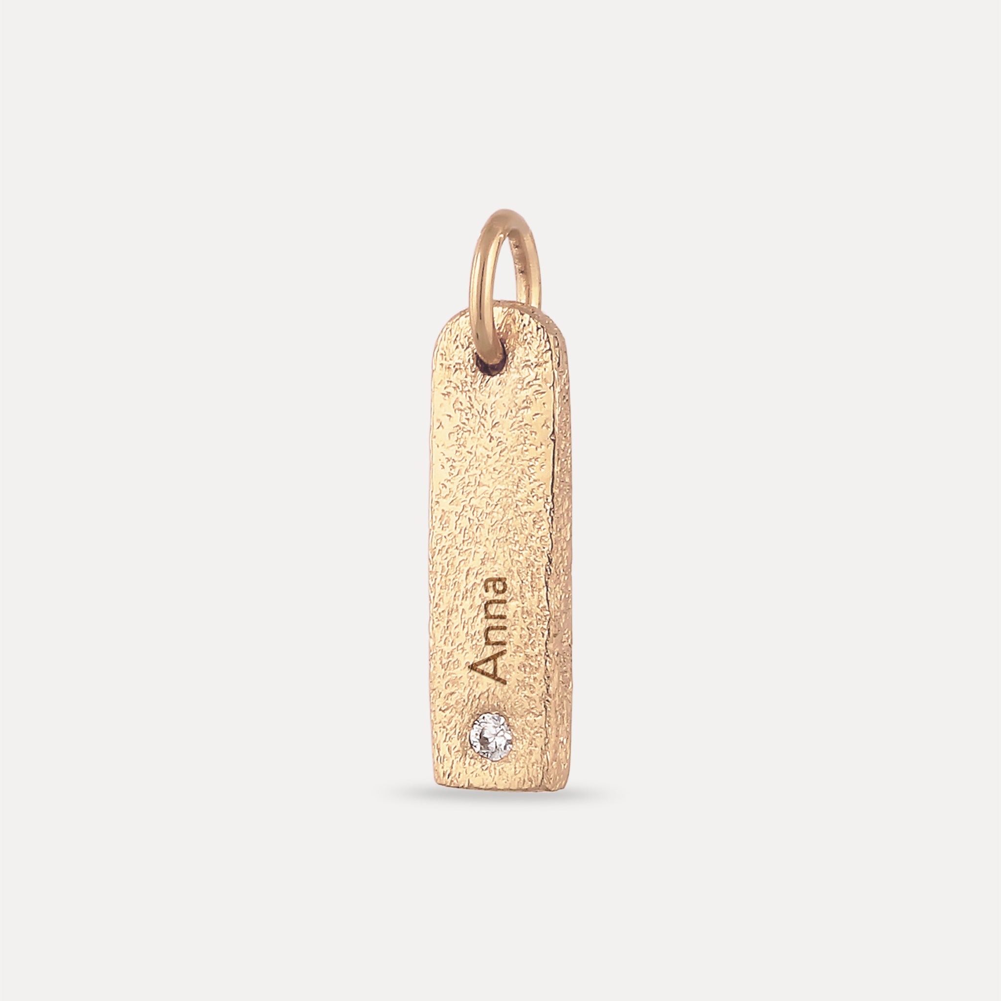 Stilnest Engravable Bar Anhänger 585 Gold Weißer Saphir